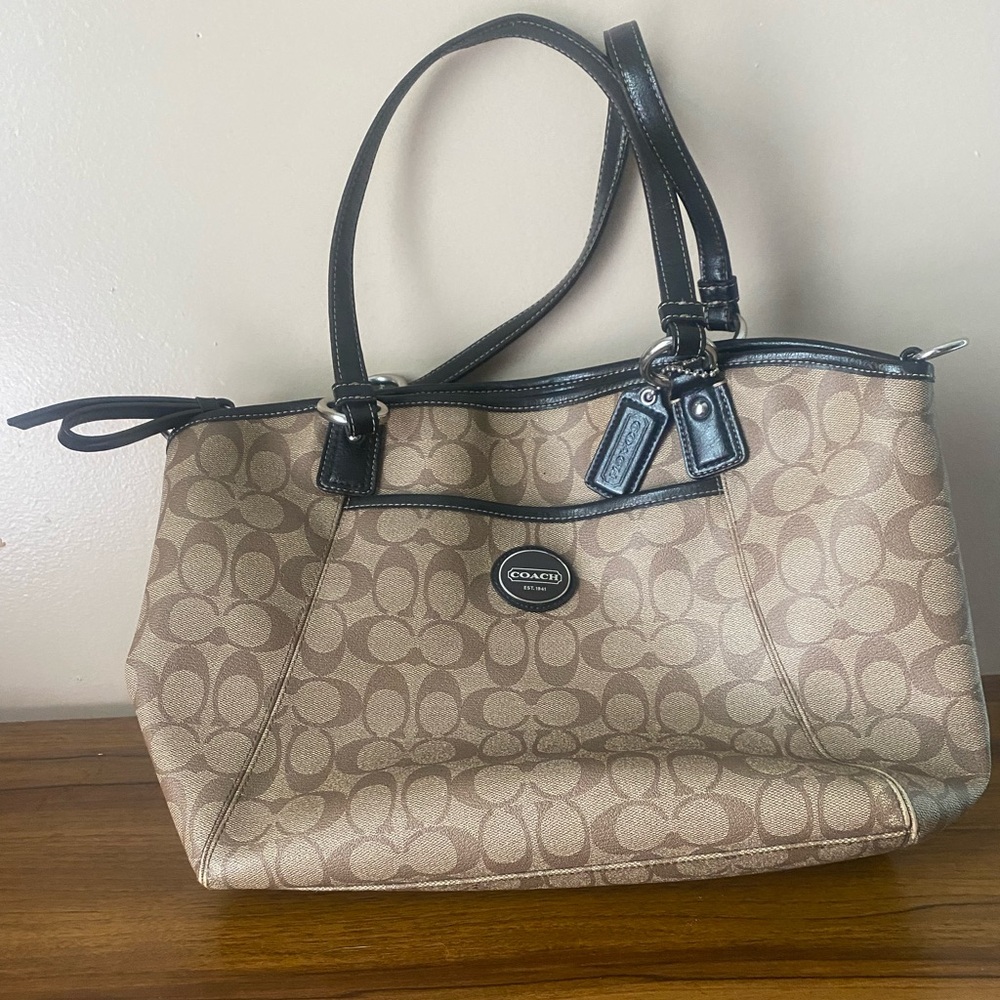 Coach Tan and Black Tote Bag